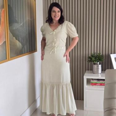 Imagem de Vestido longo em viscolinho katarina - Valeria Alves, Verde, M