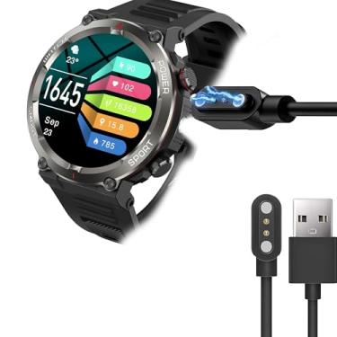 Imagem de Compatível com carregador de relógio inteligente militar Baolubao, carregamento magnético de substituição compatível com relógio inteligente militar Baolubao W50 Pro 1,45 polegadas (preto, tipo-A)