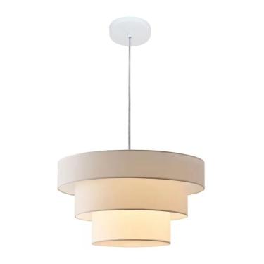 Imagem de Lustre Luminária Pendente Vivare Pe-4108-br Cúpula Em Tecido Ideal Para Quarto, Sala De Estar, Sala De Jantar