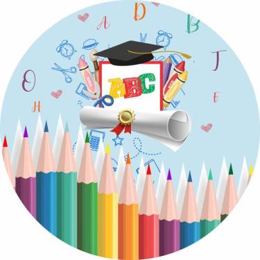 Imagem de Painel de Lona Redondo Abc Diploma Lápis de Cor Diversos - Fabrika de 