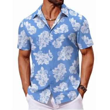 Imagem de Camisa masculina COOFANDY com botões e manga curta com estampa havaian