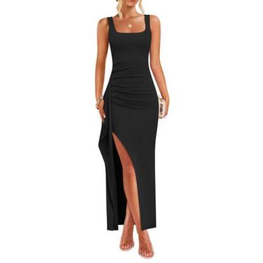 Imagem de Vestido formal ZESICA feminino sem mangas, maxi preto, tamanho GG