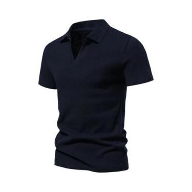 Imagem de Camisa Henley Masculina Slim Fit De Algodão Manga Curta Casual Solta P