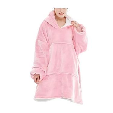 Imagem de Cobertor de lã de pelúcia, moletom com capuz, unissex de inverno - Lig