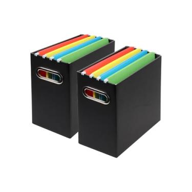Imagem de Tcbelosion Caixa organizadora de arquivos dobrável com alça, organizador de arquivos para casa ou escritório, pequena caixa de arquivos portátil (2 pacotes, preto)