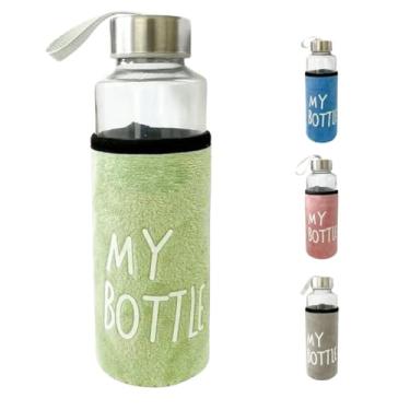 Imagem de Garrafa Squeeze de Vidro Com Luva Protetora 400ml Academia Caminhada (Verde)