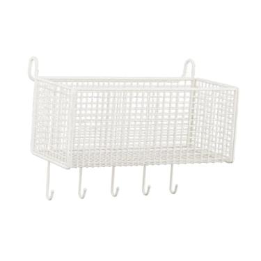 Imagem de IEUDNS Cesta de armazenamento suspensa ao lado da prateleira, conveniente, resistente e fácil de instalar, organizador para dormitório, quarto, grades de, Branco, L with Hooks