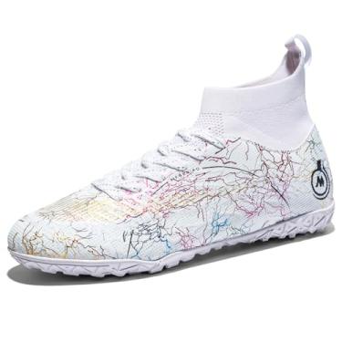 Imagem de JUNNMRE Chuteiras de futebol masculinas femininas, chuteiras de futebol juvenil, chuteiras de futebol de cano alto, tênis esportivo para uso externo/interno, Whitetf, 40 BR