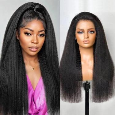 Imagem de Peruca Jinhongze Kinky Straight 30 cm, 200% de densidade, renda fronta