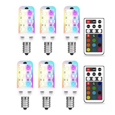 Imagem de XRise Lâmpada LED E12 de 2,5 W regulável RGB + mudança de cor branca com controle remoto equivalente a lâmpadas LED de base E12 de halogênio de 25 W 6000K 250 LM, sem cintilação, pacote com 6