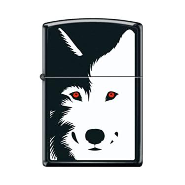 Imagem de Zippo Isqueiro - Cabeça de lobo olhos vermelhos preto fosco isqueiro à prova de vento #Z5145