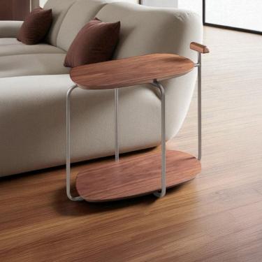 Imagem de Mesa para Sala de Estar Lateral Pilar Lamina Nogueira/Metálico Prata