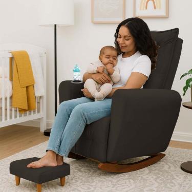 Imagem de Poltrona Cadeira de Amamentação Balanço e Puff Ternura Marrom