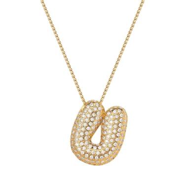 Imagem de Mint & Lily Colar feminino com inicial de ouro Pave Bubble – banhado a ouro 18K sobre latão com corrente delicada, presente para mulheres, Latão, Sem Pedra Preciosa