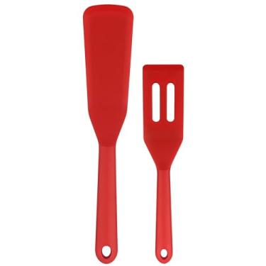 Imagem de URBEST Pacote com 2 espátulas, conjunto de espátulas de silicone sólido e ranhurado, espátulas antiaderentes, espátulas de borracha resistente ao calor para peixes, ovos, panquecas, WOK (vermelho)