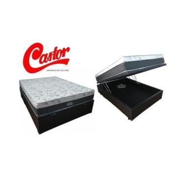 Imagem de Conjunto Cama Box Baú Casal Viúva Jadmax + Colchão Castor Molas Class 