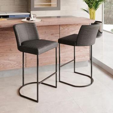 Imagem de Jogo Kit 2 Banquetas Americana Alta Moderna Cozinha Metal Bancada Balc