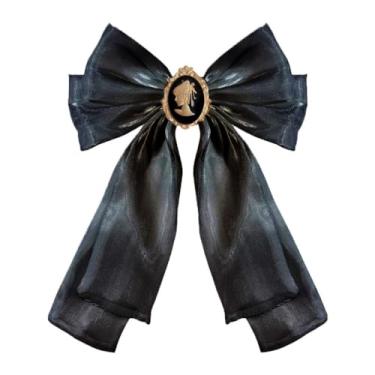 Imagem de Lady Cameo laço de seda pré-amarrado broche para mulheres elegante fita de cetim gravata broche broche vintage casamento feriado festa baile fantasia vestido acessórios joias presente, Medium, Metal