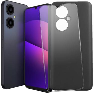 Imagem de TNKISRY Capa protetora para BLU G64 [6,8 polegadas], capa macia de TPU preto, posição precisa do orifício, película protetora de tela temperada [2 unidades]