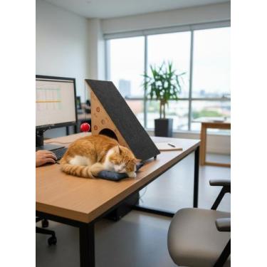 Imagem de Cama Pet com Rampa, Arranhador e Bolinha  Ideal para Gatos, Com Colchã