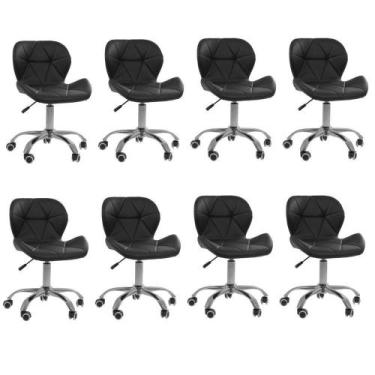Imagem de Kit 8 Cadeiras Office Eiffel Slim Com Base Giratória E Ajustável Preto
