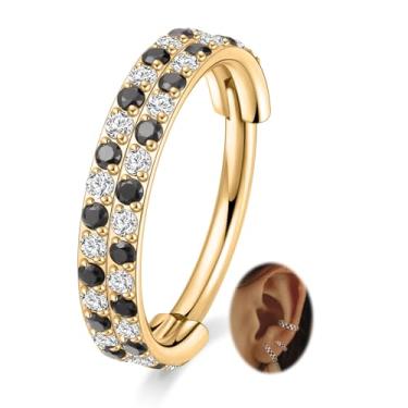 Imagem de Argola de nariz quadriculada de 16 G, anel de nariz duplo, aço cirúrgico 316L, cartilagem, hélice, concha, joia, septo, segmento articulado, torre, tragus, daith, lóbulo, piercing labial, 8 mm, 10 mm