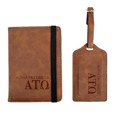 Imagem de Conjunto de acessórios de viagem Alpha Tau Omega para passaporte e etiqueta de bagagem, presente de fraternidade Alpha Tau Omega oficialmente licenciado para homens