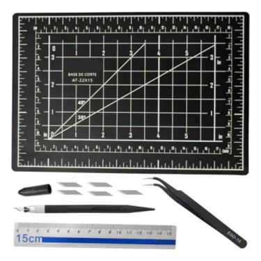 Imagem de Kit Base de Corte Iniciante Preta 22x15 A5 com Régua Estilete de Precisão e Pinça