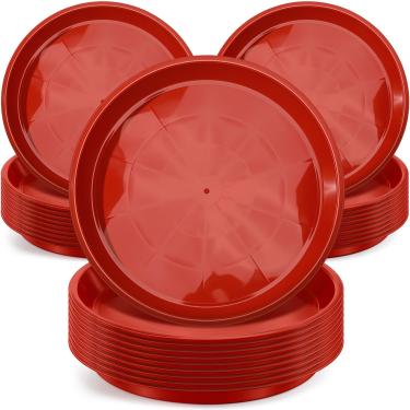 Imagem de Sawysine Pacote com 30 bandejas de gotejamento redondas de plástico para plantas, pires de flores vermelhas, prato grosso para plantas, bandeja de água resistente, recipiente em vaso de drenagem