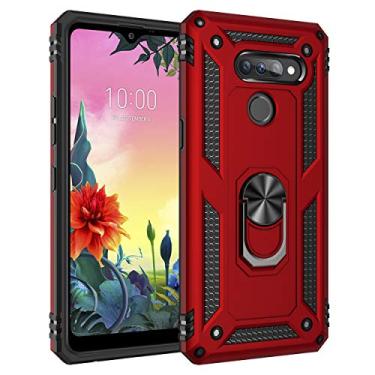 Imagem de SORAKA Capa para LG K50S com suporte de anel capa armadura LG K50S capa traseira de policarbonato rígido com placa de metal para telefone magnético suporte de carro vermelho