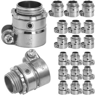 Imagem de Pacote com 20 conectores de compressão para conduíte de 3/4,1/5.3 cm Combinação de Conduíte de Metal Flexível para Conexões de Conduíte Elétrico