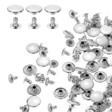 Imagem de HARFINGTON 100 conjuntos de rebites de tampa única de 10 mm de aço carbono cabeça redonda presilhas parafusos de metal tubular para decoração de artesanato em couro, prata