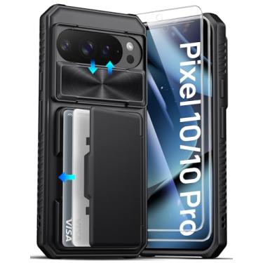 Imagem de ATATOO Capa carteira para Google Pixel 10/10 Pro com protetor de tela de vidro temperado HD [2 unidades], suporte para cartão, capa para câmera deslizante, proteção contra quedas, capa rígida para