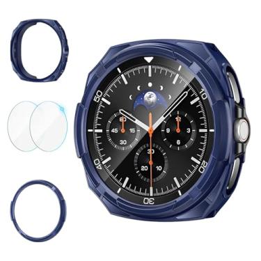 Imagem de Goton Acessórios 3 em 1 para Samsung Galaxy Watch 8 Classic protetor de tela de 46 mm, capa de TPU + anel de bisel + pacote com 2 películas de vidro temperado, protetor de para-choque de corpo inteiro
