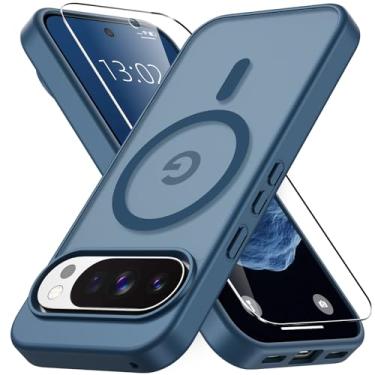 Imagem de Vansdon Capa para Google Pixel 10 Pro XL, compatível com MagSafe, capa protetora fina fosca translúcida magnética com 1 protetor de tela - proteção contra quedas de grau militar (azul)