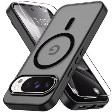 Imagem de Vansdon Capa para Google Pixel 10 Pro XL, compatível com MagSafe, capa protetora fina fosca translúcida magnética com 1 protetor de tela - proteção contra quedas de grau militar (preto)