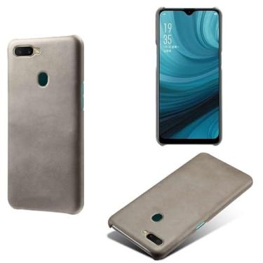 Imagem de Capa para OPPO A5S,Proteção contra quedas,Casca de volta de cor sólida simples,Design de couro de imitação de plástico-Gray