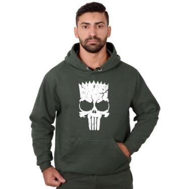 Imagem de Blusa Moletom Bart Masculina Caveira Com Bolso e Capuz Verde - Methodi