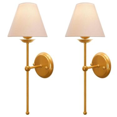 Imagem de Kit 2 Arandelas Luminária Cúpula Tecido Algodão Dourado P