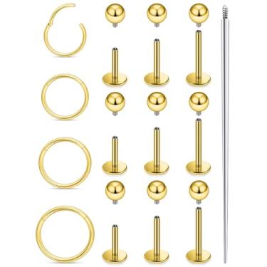 Imagem de Xnsjeyy Brincos de nariz 18G 16G com rosca interna e costas planas 316L aço cirúrgico tragus para frente hélice concha cartilagem lóbulo brincos stud medusa labret lábio piercing argolas para joias