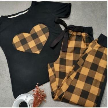 Imagem de PIJAMA ADULTO FEMININO LONGO LUXO OUTONO INVERNO XADREZ ALGODÃO FLANEL