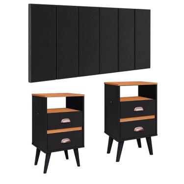 Imagem de Cabeceira Suspensa Painel Encosto Cama 1,40 Julia Kit 2 Mesa Apoio Canto Gaveta Nicho Organizador Classic New Decoração Quarto Casal-RPM