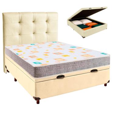 Imagem de Cama Box Bau + Colchão Casal D20 D20 Inducol + Cabeceira Estofada