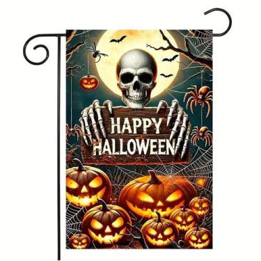 Imagem de Bandeira de jardim abzdfty Halloween Pumpkin Skeleton 30x45cm
