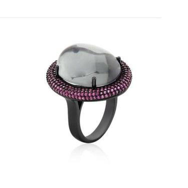 Imagem de Anel Cabochão Ródio Negro E Zircônia Rosa 13