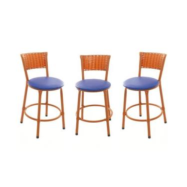 Imagem de KIT 3 Banqueta Baixa Encapada Junco IMBUIA Bar Bistro Americana Cozinh