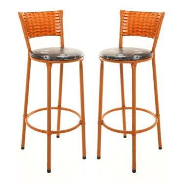 Imagem de KIT 2 Banquetas Alta Encapada Junco IMBUIA Area de Lazer Cozinha Balcã