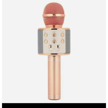 Imagem de Microfone Infantil Bluetooth Karaokê Portátil, Rosé Gold, com Alto-Falante Embutido, Controles de Volume, Sem Fio WS- 858, Com Efeito de Voz. Ideal para Momentos de Lazer em Família