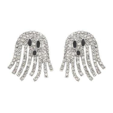 Imagem de Brincos de fantasma de cristal de strass de Halloween com pingente de caveira de abóbora brilhante para cosplay e presente, Medium, Zinco, Sem pedra preciosa