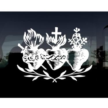 Imagem de Adesivo Pax Christi com 5 peças de Três Corações Sagrados Sagrados Família Católica para Carro Pax Christi Adesivo para Janela Caminhão Veículos Para-choques Verso da Bíblia Religiosa Presente de